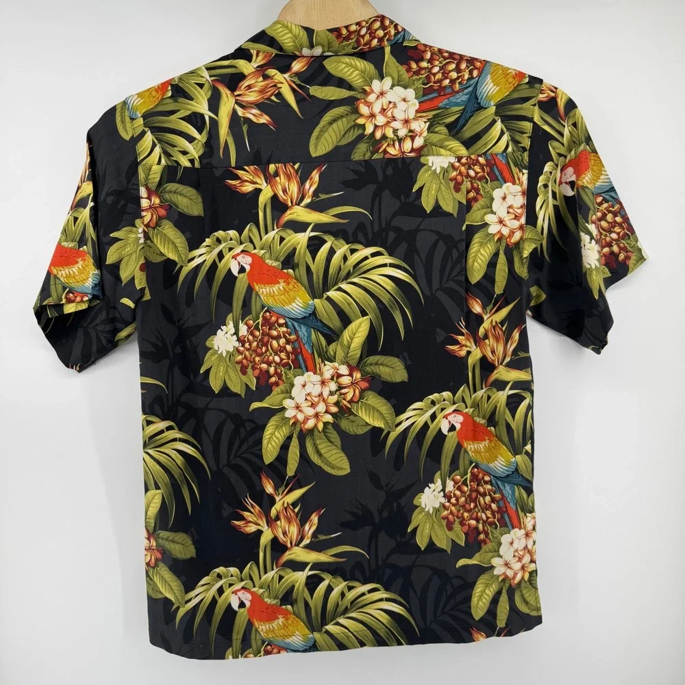 Tommy Bahama Mens S Silk Parrot Tropical Floral Camp Shirt Black Short Sleeve